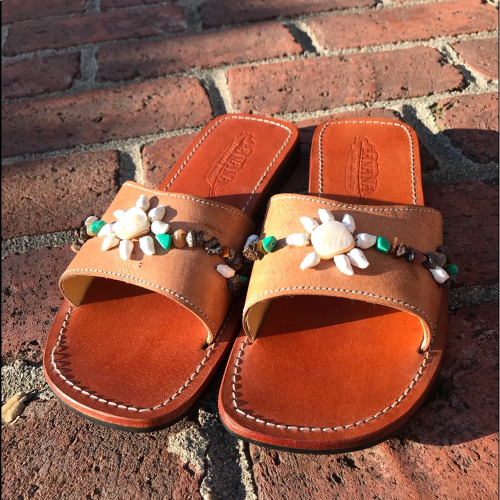 Banana handmade leather slides